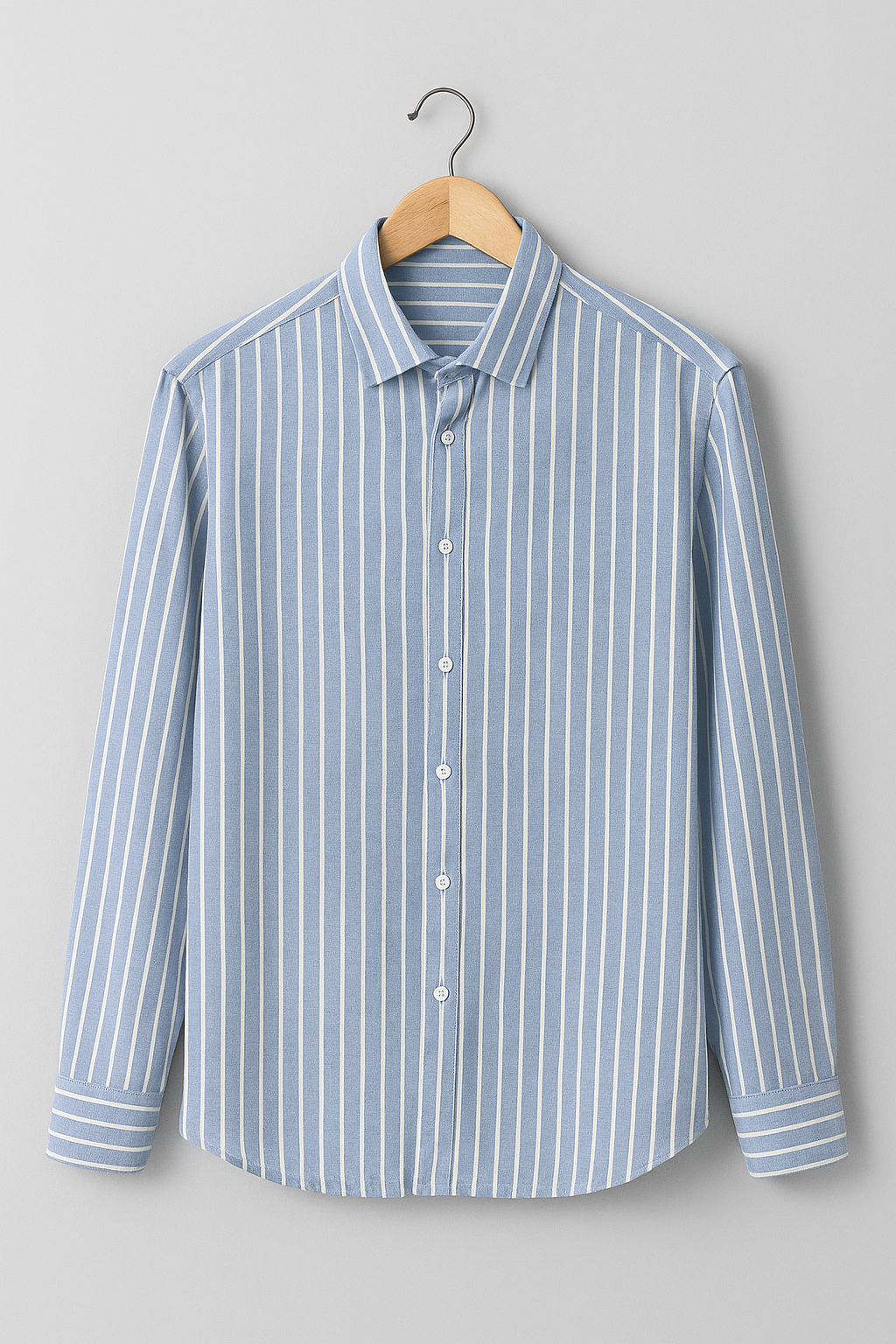 1035-H.E by MANGO|Skyline Blue Striped Cotton Shirt