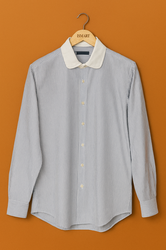 1014-Classic Blue Pinstripe Shirt with Contrast Collar