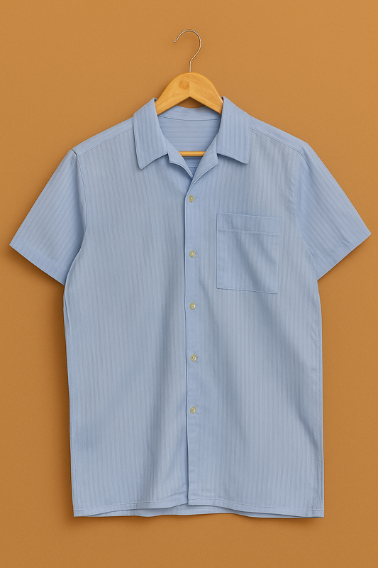 1003-Sky Blue Cuban Collar Button Down