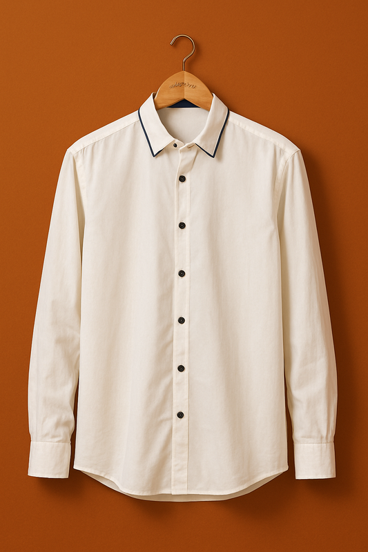 1027-Classic White with Blue Strip Collar Button Down