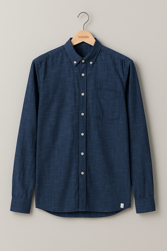 1017-Classic Navy Printed  Shirt