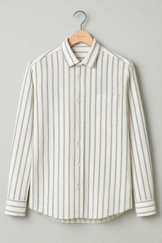 1015- White Embroided Pinstripe Shirt