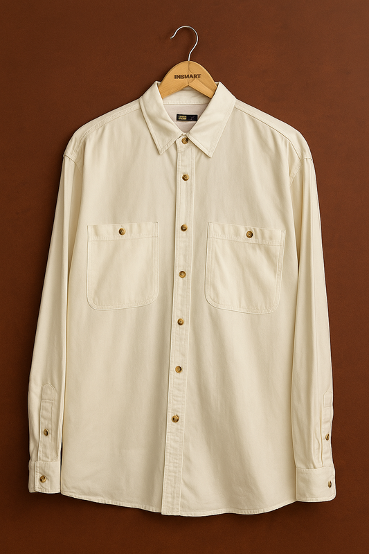 1010-White Front Double Pocket Cotton Button Down