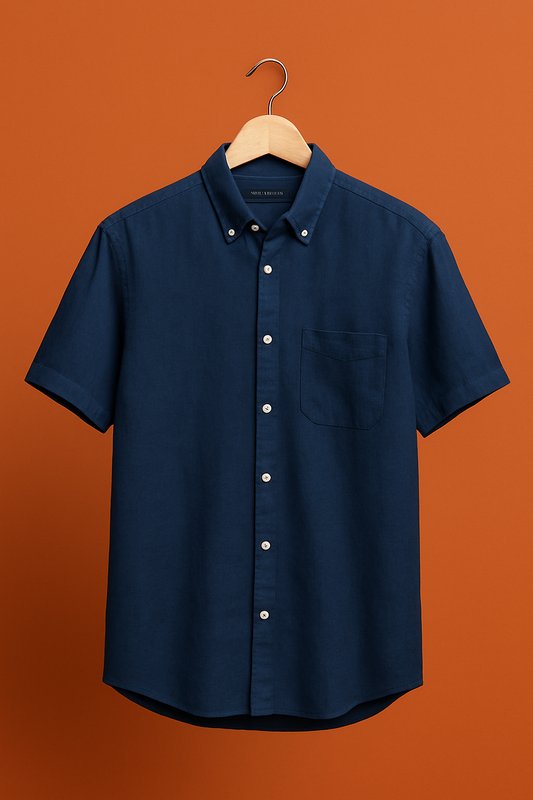 1034-MarcoPolo | Navy Drop Shoulder Linen Button Down