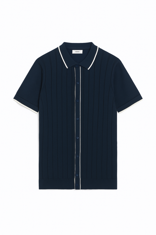 1002-NINES | Premium Navy Knitted Button Down